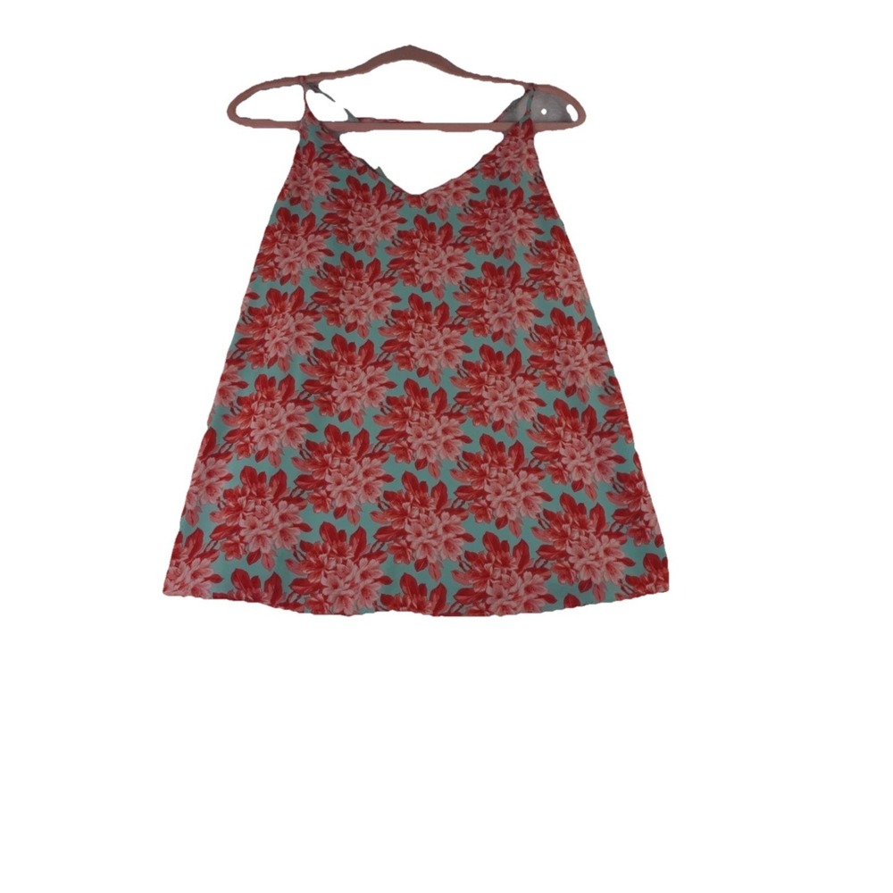 LOFT Cami Tank Top Womens Small Blue Pink Floral Sea Glass Frost Strappy Summer